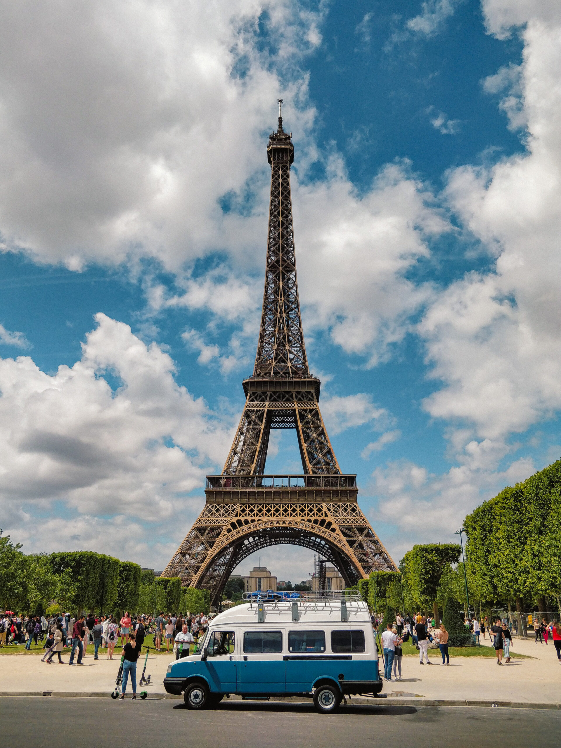 Campervan near Eiffel Tower, Paris.