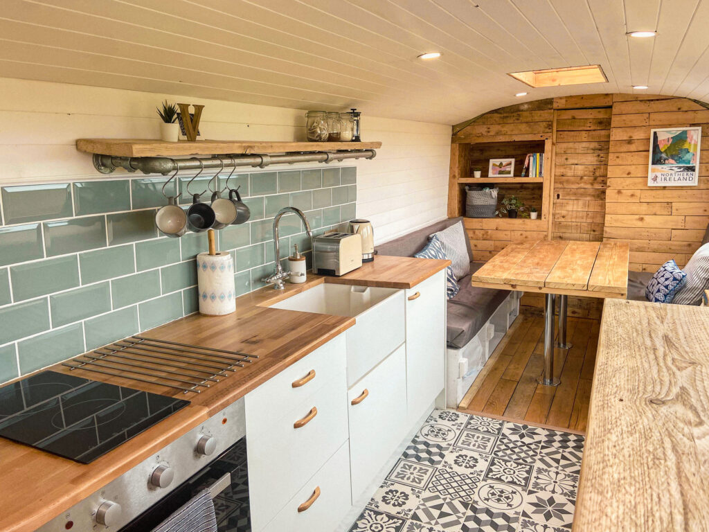 Cozy campervan interior with kitchen