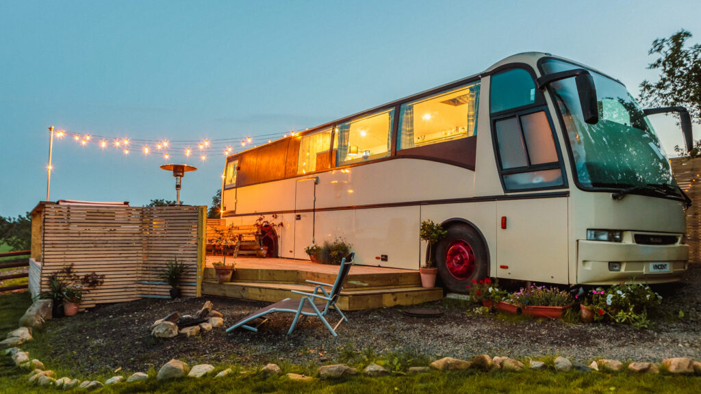 Cozy campervan with outdoor seating area