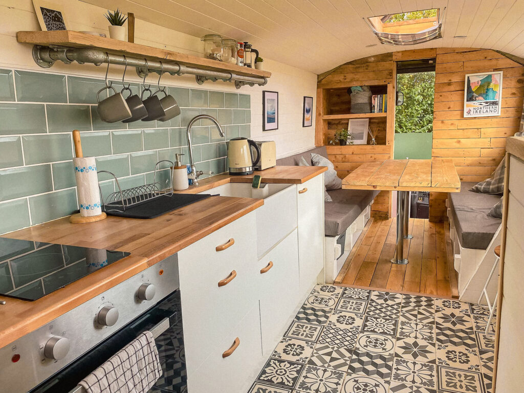 Cozy campervan kitchen and dining area